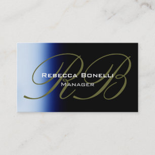 Trendy Blue Black Monogram Business Card