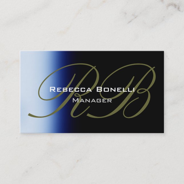 Trendy Blue Black Monogram Business Card (Front)