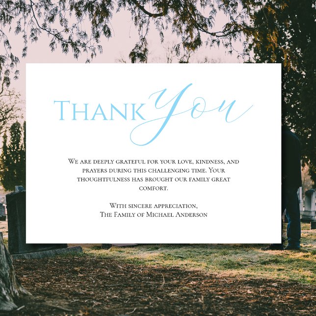 Trendy Blue & Black Traditional Sympathy Funeral Thank You Card (Creator Uploaded)