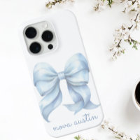 Trendy Blue Bow Personalised With Name Monogram