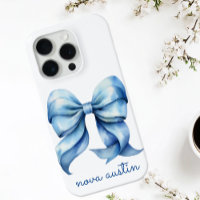 Trendy Blue Bow Personalised With Name Monogram