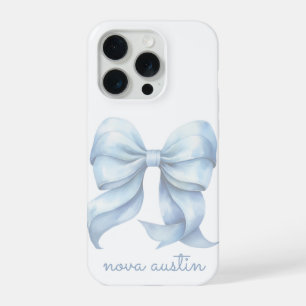 Trendy Blue Bow Personalised With Name Monogram iPhone 15 Pro Case