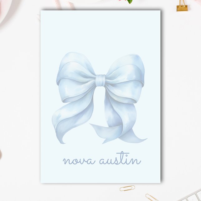 Trendy Blue Bow Personalised With Name Monogram Post-it Notes (Creator Uploaded)