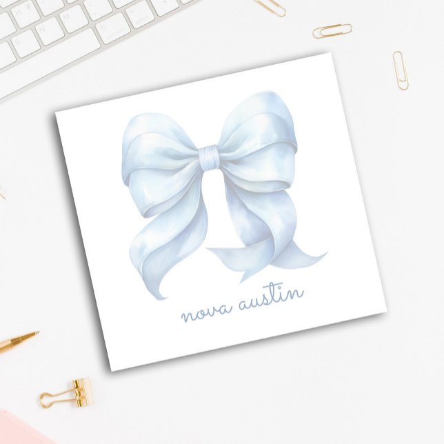 Trendy Blue Bow Personalised With Name Monogram Post-it Notes (Creator Uploaded)