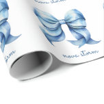 Trendy Blue Bow Personalised With Name Monogram Wrapping Paper<br><div class="desc">Elevate your gift-giving with our Trendy Blue Bow Personalised Wrapping Paper, where classic charm meets contemporary design. This wrapping paper features a beautifully illustrated watercolor bow, capturing the essence of the trendy coquette aesthetic. The personalised name monogram adds a bespoke touch, making each gift you wrap truly unique and memorable....</div>