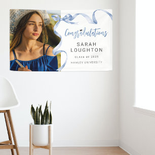 Trendy Blue Bow Photo Graduation Banner