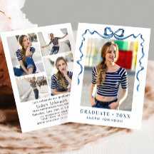 Trendy Blue Bow Ribbon 5 PHOTO Graduation Party