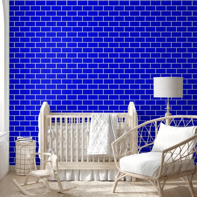 Trendy Blue Bricks Texture Wallpaper (Kids)