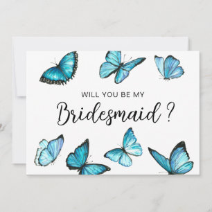 Trendy Blue butterflies. Will You Be My Bridesmaid Invitation