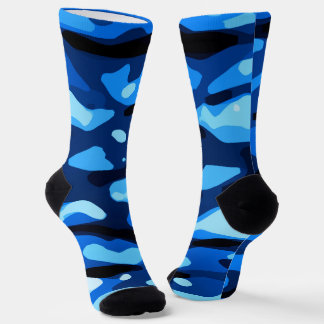 Trendy Blue Camo Abstract Pattern Socks