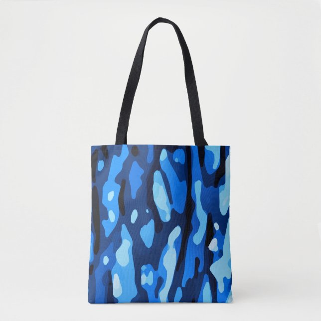 Trendy Blue Camo Abstract Pattern Tote Bag (Front)