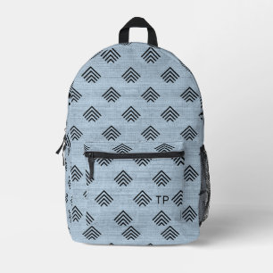 Trendy Blue Chevron Monogram Initials Printed Backpack