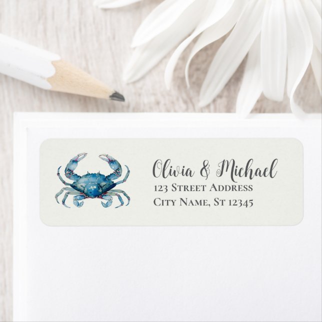 Trendy Blue Coastal  Crab Nautical Return Address (Insitu)