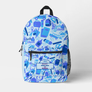 trendy blue Customisable Back to School Pattern Printed Backpack