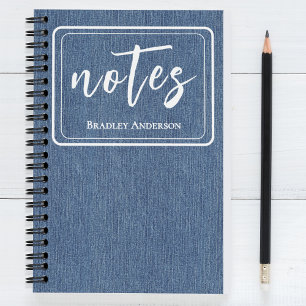 Trendy Blue Denim and White Classic Spiral Notebook