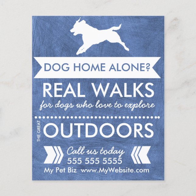 Trendy Blue Dog Silhouette Dog Walker Flyer (Front)