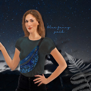 Trendy Blue Floral Gradient Pattern Name Bum Bags