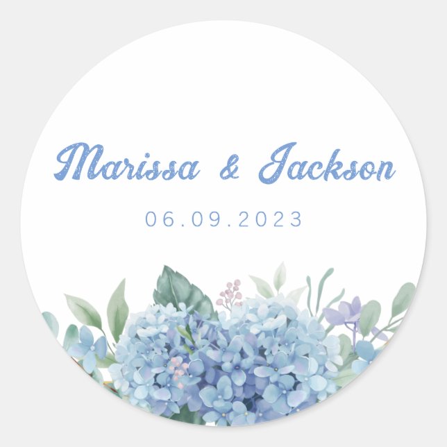 Trendy Blue Floral Wedding Envelope Seals (Front)
