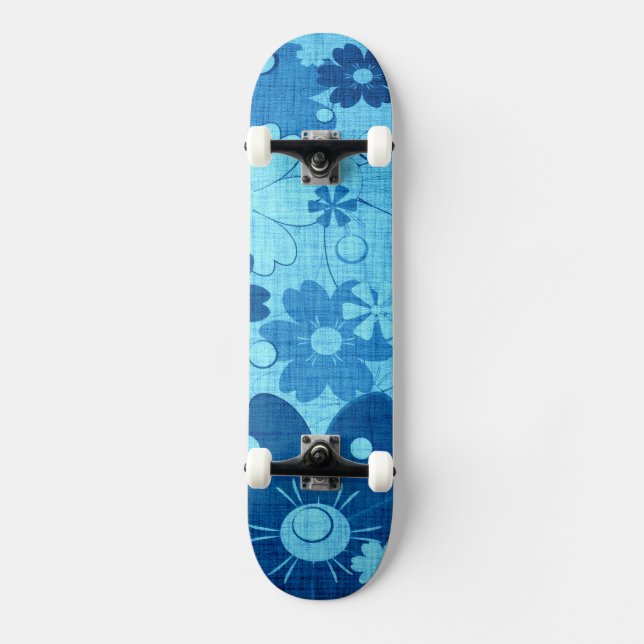 Trendy Blue Flower Vintage Skateboard (Front)