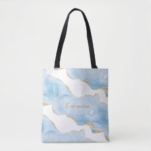 Trendy Blue Gold Agate Personalised Tote Bag