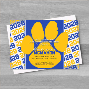 Trendy Blue & Gold Graduation Pawprint Clear Acrylic Invitations