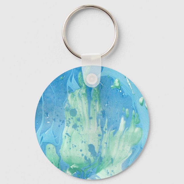 Trendy Blue Green White Marble Look Modern Key Ring (Front)