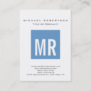 Trendy Blue-Grey Monogram White Business Card