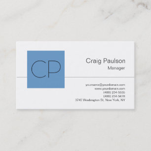 Trendy Blue Grey White Monogram Business Card