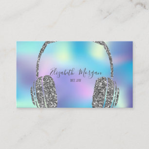Trendy Blue Holographic Glitter Headphone DJ Business Card