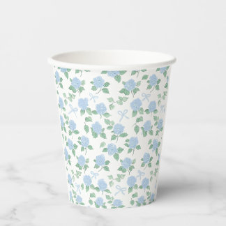 Trendy Blue Hydrangea and Bows Paper Cups