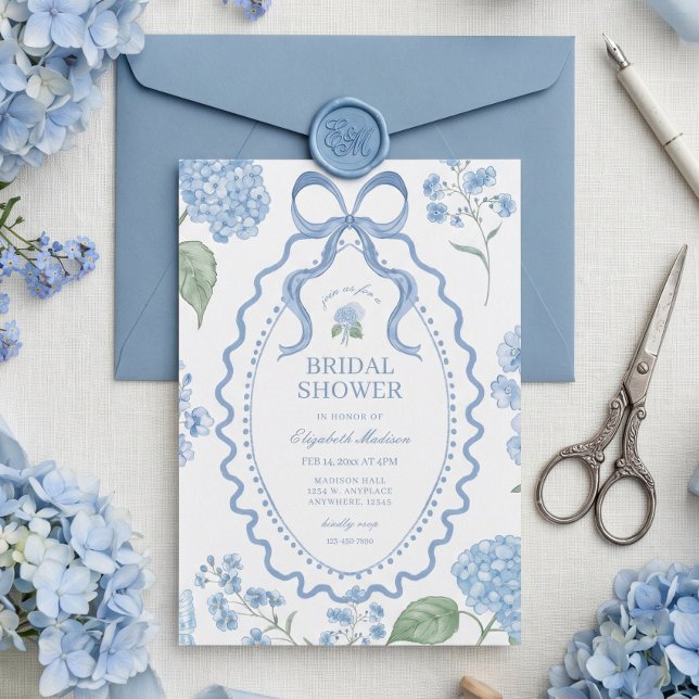 Trendy Blue Hydrangea Bridal Shower Invitation (Trendy Blue Hydrangea Bridal Shower Invite)