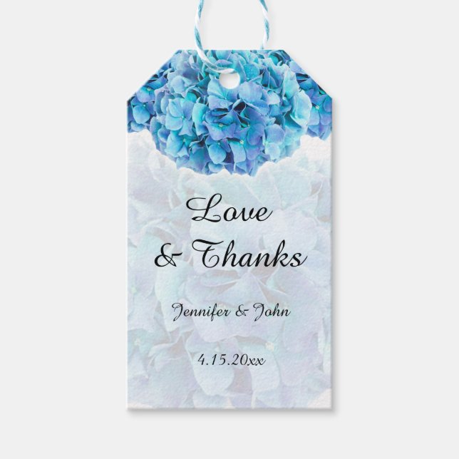 Trendy Blue Hydrangeas Wedding Favour Gift Tag (Front)