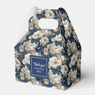 Trendy Blue Ivory Flowers Personalised Favour Box