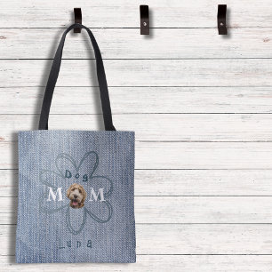 Trendy Blue Jean Dog Photo Mum  Tote Bag