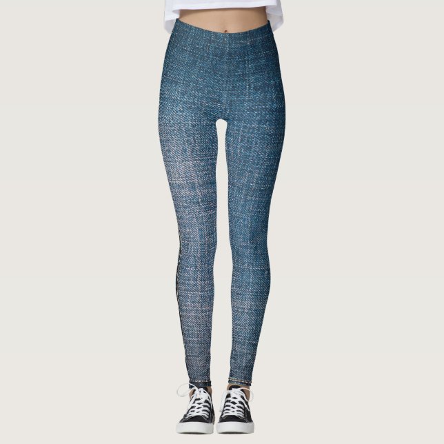 Trendy Blue Jeans Pattern Leggings (Front)