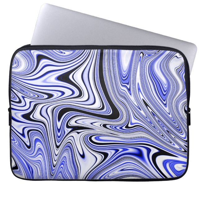 Trendy Blue Marble Swirl Pattern Laptop Sleeve (Front)