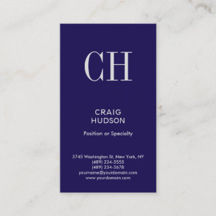 Trendy Blue Monogram Professional Business Card