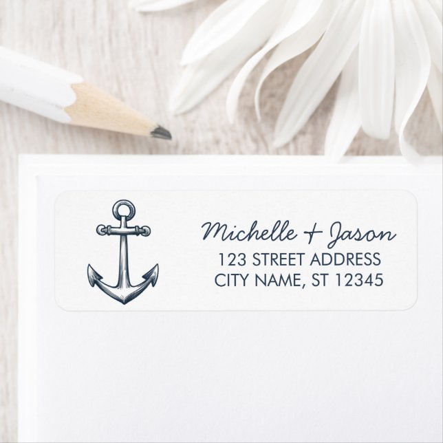 Trendy Blue Nautical Anchor Wedding Return Address (Insitu)