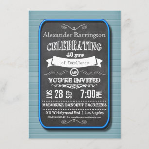 Trendy Blue Neon Chalkboard Birthday Party Invite
