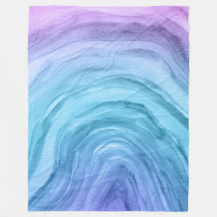 Trendy Blue Ombre Agate II Watercolor Pattern Fleece Blanket