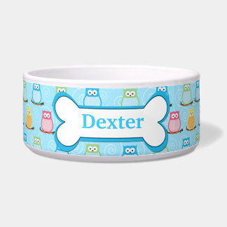 Trendy Blue Owls Customised Pet Dog Food Bowl