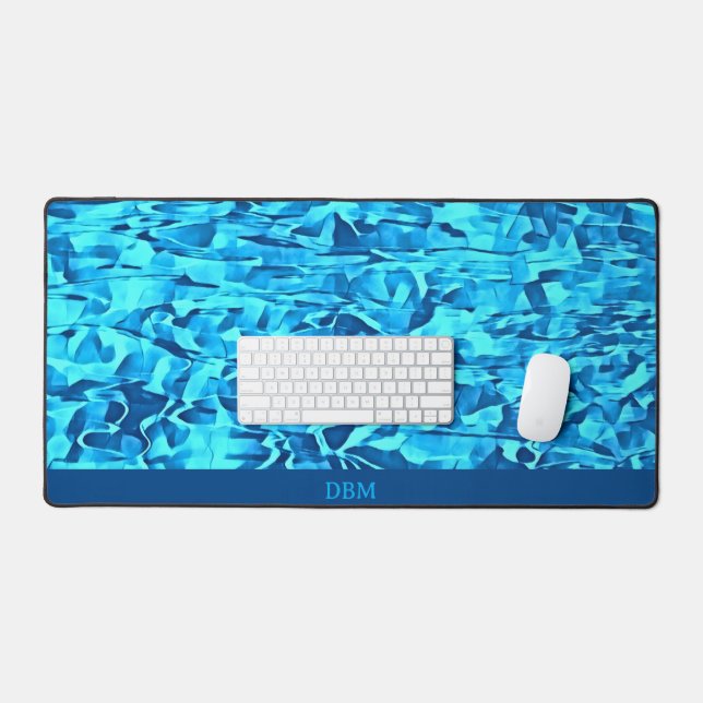 Trendy Blue Pattern Watercolor Abstract Desk Mat (Keyboard & Mouse)