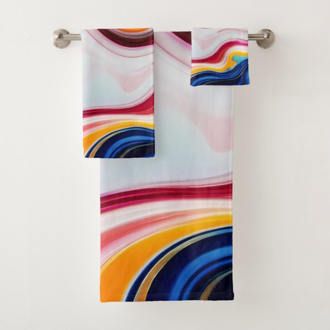 Trendy Blue Pink yellow white faux marble Bath Towel Set (Insitu)