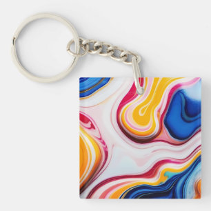 Trendy Blue Pink yellow white faux marble Key Ring