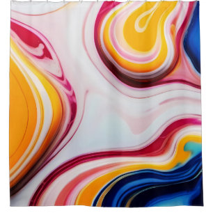 Trendy Blue Pink yellow white faux marble Shower Curtain
