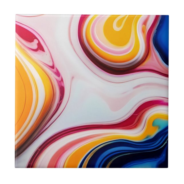 Trendy Blue Pink yellow white faux marble Tile (Front)