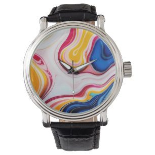 Trendy Blue Pink yellow white faux marble Watch