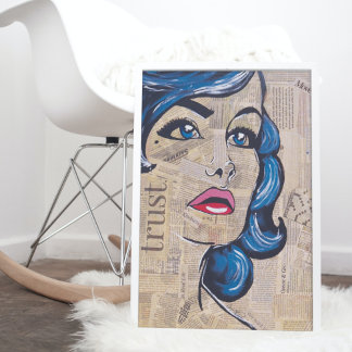 Trendy Blue Pop Art Woman Portrait Eyes Poster