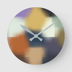 Trendy Blue Purple Orange Beige Stylish Pattern Round Clock