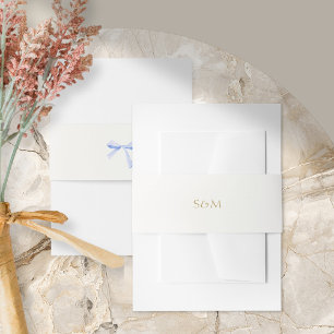 Trendy Blue Ribbon Wedding Invitation Belly Band